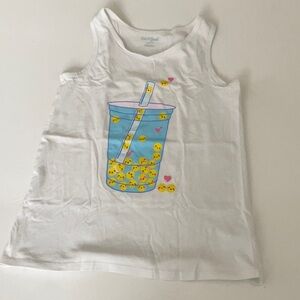 Kids White Tank Top with Cute Drink Print